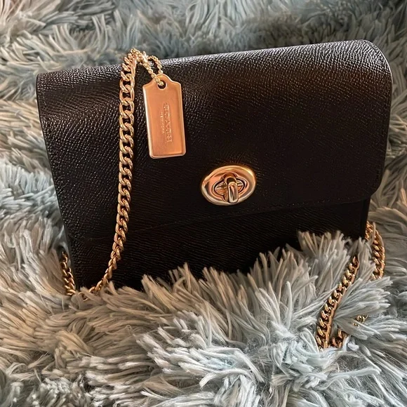 Coach Black Crossbody Bag with Gold Chain - Picture 2 of 9